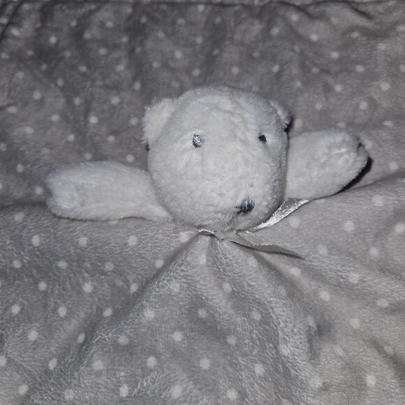 Blankets & Beyond Gray White Teddy Bear Lovey Fleece Plush Baby Toy Polka Dots - Picture 7 of 10